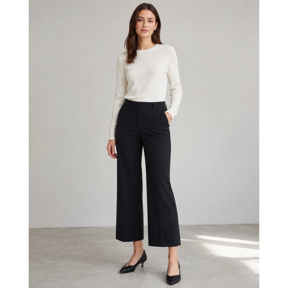 Ann Taylor Ann Fit Wide Leg Cropped‎ Trousers Navy Blue Stretch  Pants Women 8